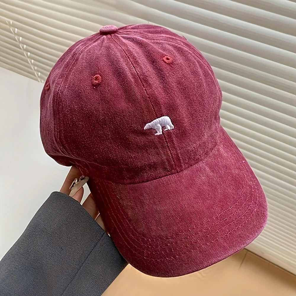 Fashionable Retro Polar Bear Embroidered Baseball Cap For Women Japanese Style Versatile Big Head Circumference Duckbill cap
