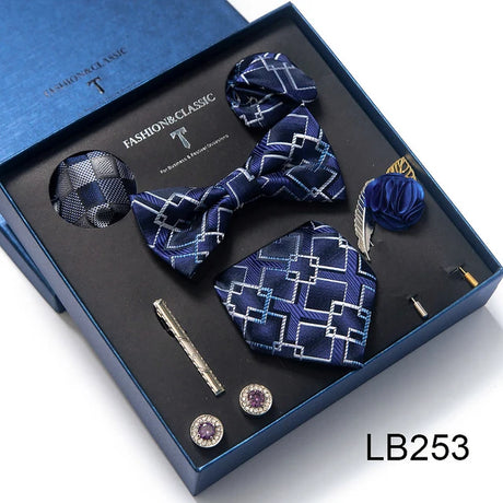 Brand Newest Design Silk Tie Set Handkerchief Pocket Squares Cufflink Bow Tie Clip Necktie Set Bussiness Wedding Suit Gift Box