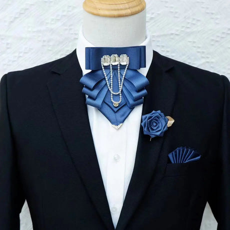 Original Fashion Tassel Rhinestone Bow Tie British Business Banquet Dress Collar Flowers Men's Wedding Bow-tie Brooch 3 Pcs Set