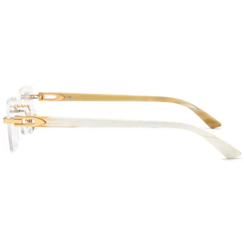 Frameless Horn Pure Titanium Glasses Frame with High-grade Natural White Horn Temples Can Be Matched with Myopia and Presbyopia.