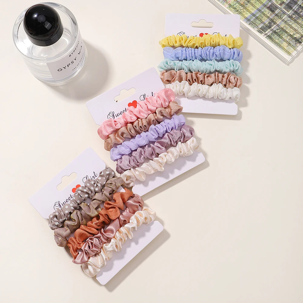 5Pcs/Set Simple Solid Color Elastics Hair Ties for Women Thick Hair Soft No Hurt Hair Ponytail Holder Hair Rope Hair Accessories