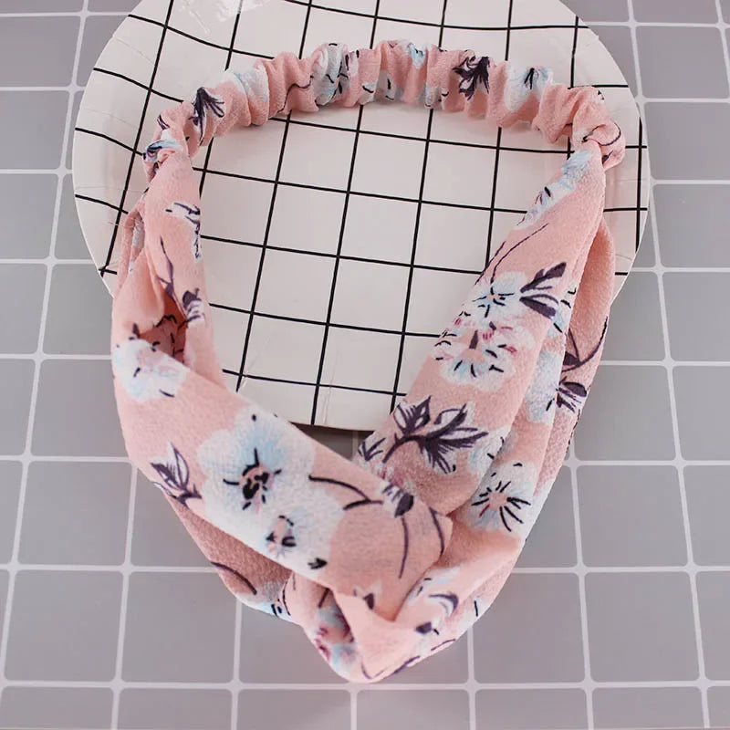 Fashion WomenFloral Headband Hair Accessories Leopard Cross Knotted Bow Chiffon Hair Band Girls Headdress Ladies Hoop Headwear