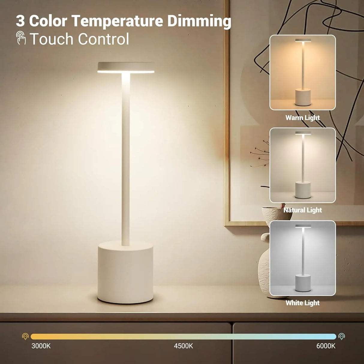 Rechargeable Table Lamp Touch Sensor LED Desktop Night Light Wireless Reading Lamp for Restaurant Hotel Bar Bedroom Decor Light