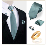 Luxury Solid Silk Ties Set For Men Necktie Handkerchief Cufflinks With Gold Metal Ring Brooch Suit Wedding Party Men Accessories