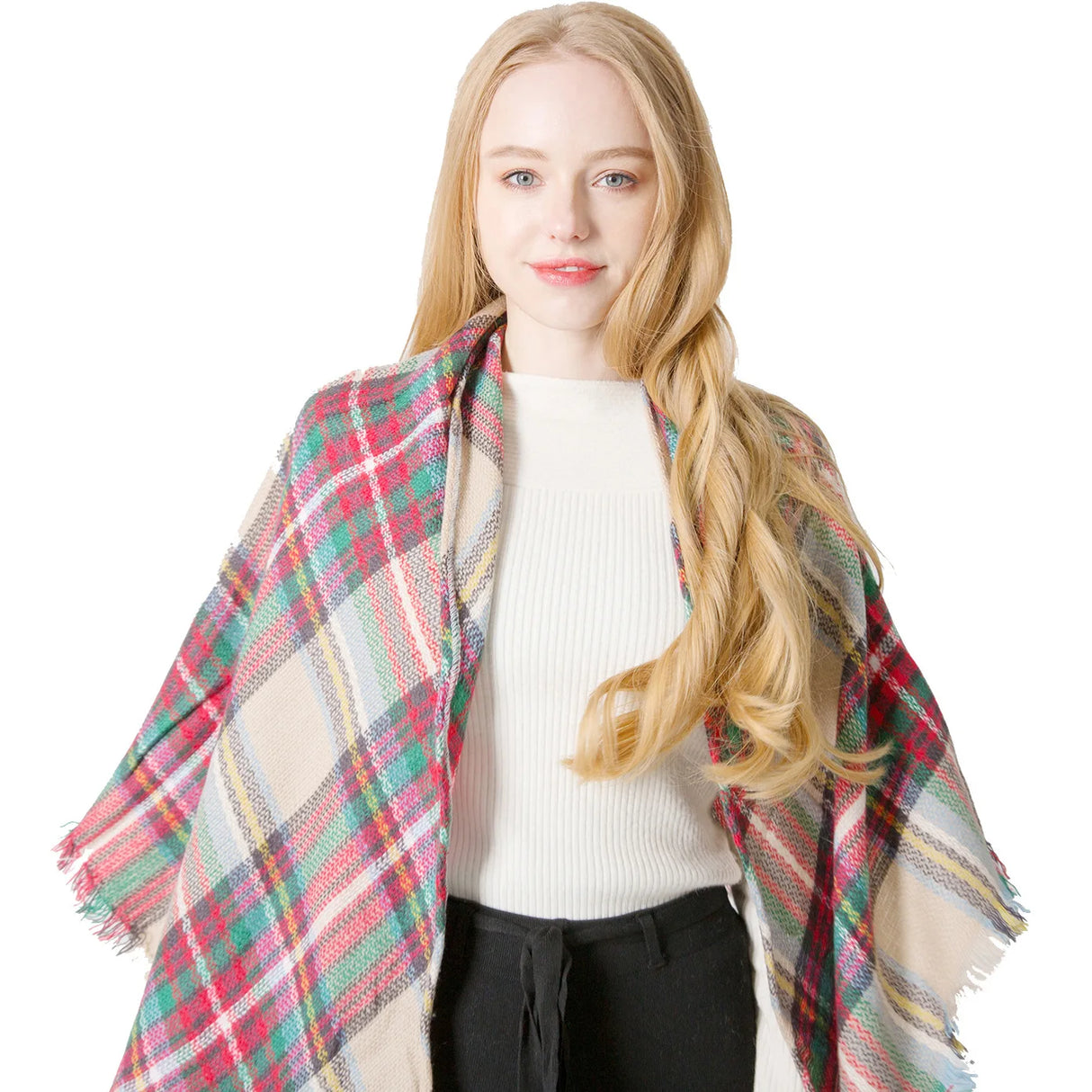 2023 Autumn and Winter Imitation Cashmere Double-Sided Seven Colours Plaid Square Scarf Triangle Scarf Cape For Ladies Scarfs