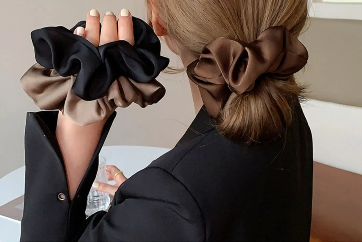 Korean Woman Elegant Satin Elastics Hair Band Solid Color Scrunchies Hair Ties Ladies Ponytail Holder Girls Hair Accessories