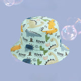 Cute Cartoon Printing Bucket Baby Hat Cotton Breathable Kids Fisherman Hat Infant Toddle Sun Hat with Drawstring for 1-5 Years
