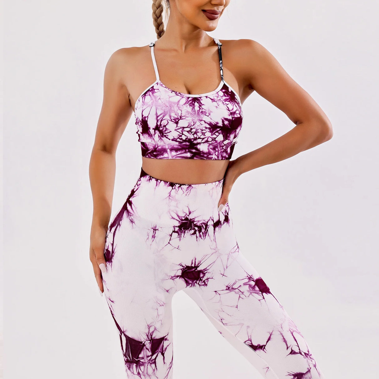 Tie-dye yoga clothing set, sports bra, intimates, yoga pants, non-falling sports tights, peach butt lifting line