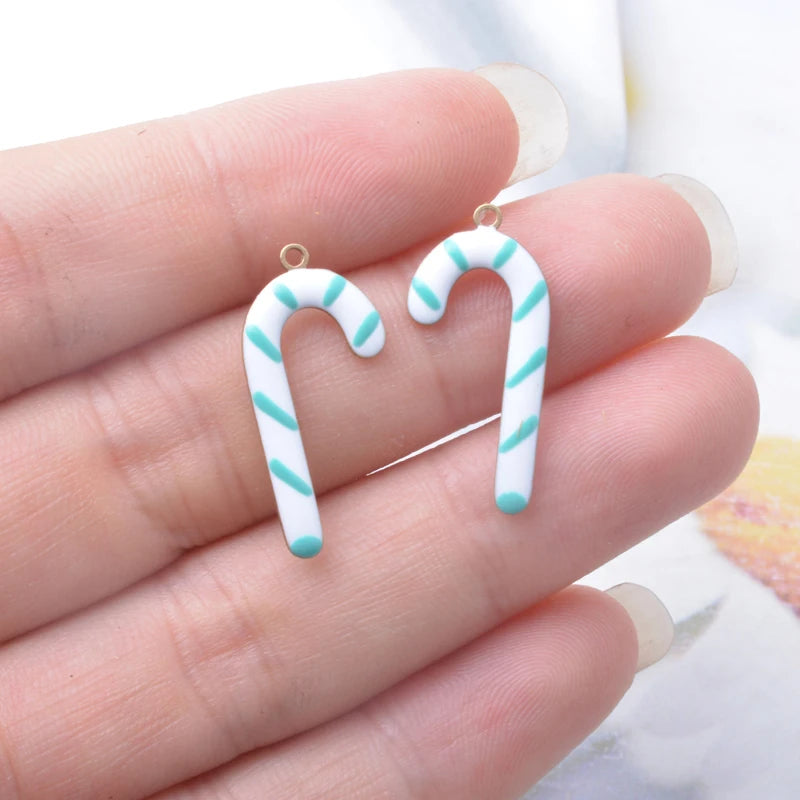 20pcs Copper Both Side Enamelled Christmas Crutches Charms Colorful Candy Cane Pendant DIY Earring Necklace Bracelet Accessories