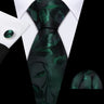 Luxury Silk Mens Ties Set Black Green Leaves Floral Neck Tie Handkerchief Cufflinks Set Wedding Business Party Barry·Wang 5938