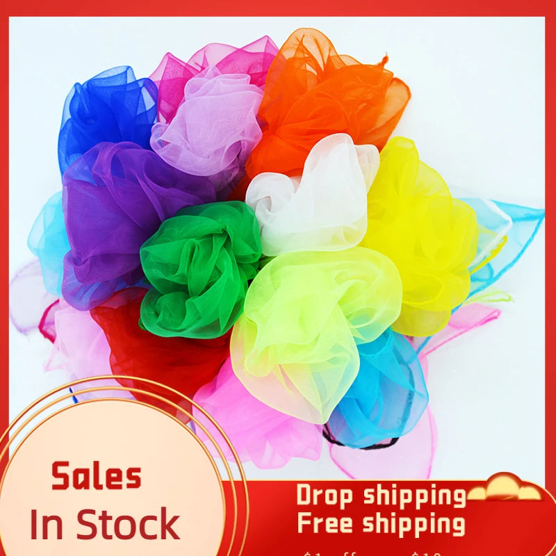 45*45cm Girls Dancing Small Silk Scarves Kids Performance Candy Color Square Scarf Red Yellow Green Scarves Chiffon Neckerchief