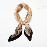 Women Pleated Silk Neck Scarf Fashion Print Pattern Small Bandana Female Headwear Crinkle Travel Neckwear