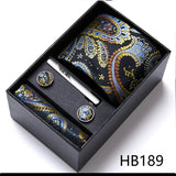 Brand Wholesale Tie Pocket Squares Cufflink Set Necktie Blue Striped Man Wedding Accessories Fit Workplace Holiday Gift Box