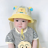 Summer Breathable Mesh Baby Hat Cute Bear Infant Boy Girl Bucket Hats Korean Cartoon Toddler Kids Casual Fisherman Cap