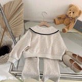 Ensemble deux pièces décontracté pour fille, style coréen, printemps-automne, col poupée, sweat à capuche et pantalon à manches longues, 3-7 ans