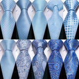 New Blue Silk Ties High Quality For Men Classic Plaid Woven Handkerchife Cufflinks Sets Groom Wedding Designer Barry.Wang 1535