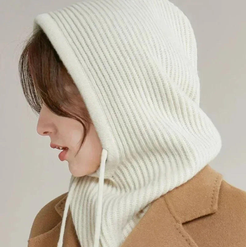 Winter Balaclava Hats For Men&Women Unisex Knitted Hooded Caps Outdoor Warmer Drawstring Hats One-Piece Neck Collar Beanies Cap