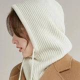 Winter Balaclava Hats For Men&Women Unisex Knitted Hooded Caps Outdoor Warmer Drawstring Hats One-Piece Neck Collar Beanies Cap