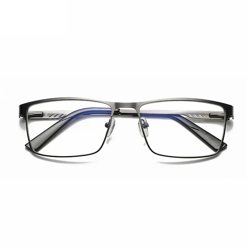 Blue Light Blocking Eye Protection Eyeglasses Men Square Metal Large Frame Reading Spring Leg Elderly Presbyopia Glasses