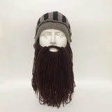 Red Tassel Cosplay Roman Knight Knit Helmet Men Cap Original Barbarian Handmade Winter Warm Beard Hats Funny Beanies Party Gifts