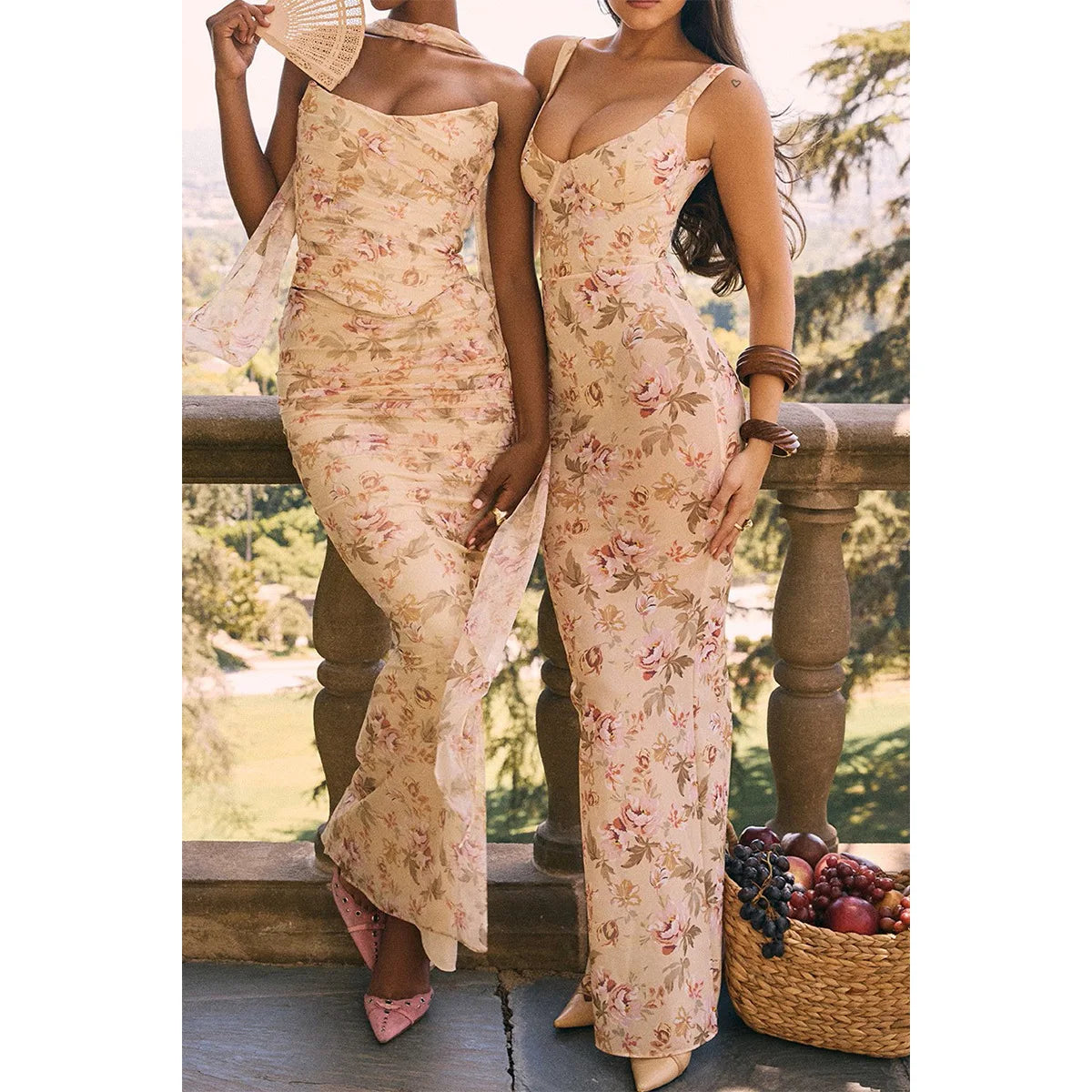 Suninheart Elegant 2 Pieces Dress Set with Scarf Women Fashion Matching Sets Sexy Cropped Top and Long Dress Set Casual Dress
