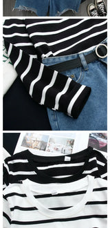1PC Spring and Autumn Winter Black Striped Top with Foreign Style Ins Bottom Shirt Women Long Sleeve T-shirt