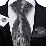 3Pcs Sliver Plaid Solid Grey Silk Men Tie Pocket Suqare Cufflinks 8cm Luxury Wedding Prom Accessories Gravats Gift for Husband