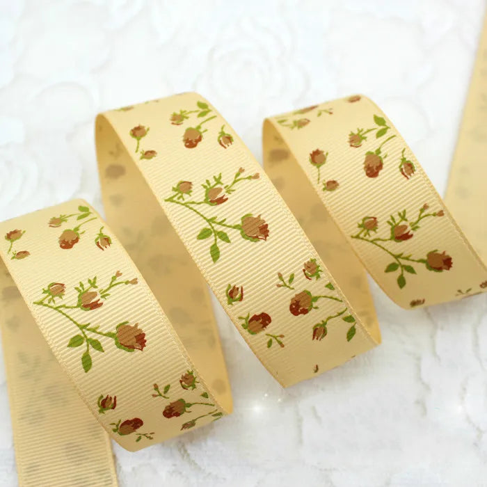 25mm Flower Printed Grosgrain Ribbons 2Meter/Lot DIY Handmade Baby Girl Headband Hairclip Bowtie Accessories Gift Box Decoration