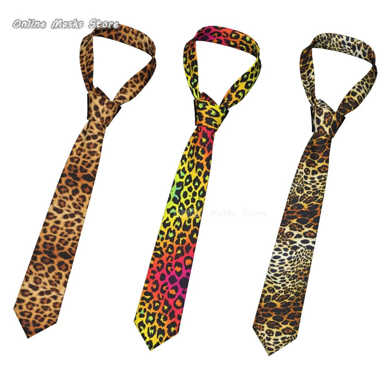 Leopard Men Neckties Silk Polyester 8 cm Narrow Tiger King Neck Tie for Men Suits Accessories Wedding Party Cosplay