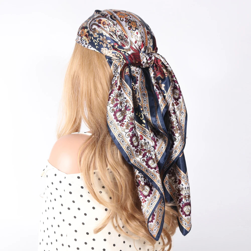 Silk Scarves Women Luxury Brand Summer Fashion Designer Head/Hair Scarf 90*90cm Hijab Bandana Cheveux Foulard Femme 90X90CM
