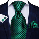 Hi-Tie Dark Green Psialey Silk Elegant Tie For Men Groom Wedding Men Necktie Pocket Square Cufflink Accessory Wholesale Designer