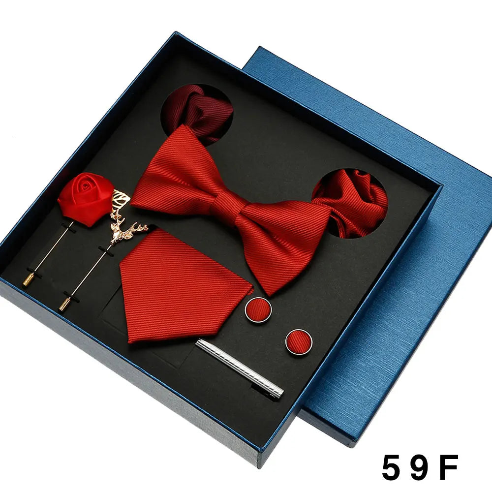 Tie Pocket Square Set Box Gift For Men Women Wedding Party Business Neck Tie Cufflinks Brooch Handky Solid Color Wholesale