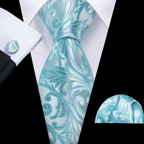 Noverlty Teal Silk Necktie For Men Solid Luxury Brand Suit Pocket Square Cufflinks High Quality Tie Set Wedding Party Barry.Wang