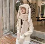 Hat Scarf Gloves all-in-one three-piece Winter Sweet Cute Rabbit Ears Plush Scarf Hat Outdoor Warm Cap