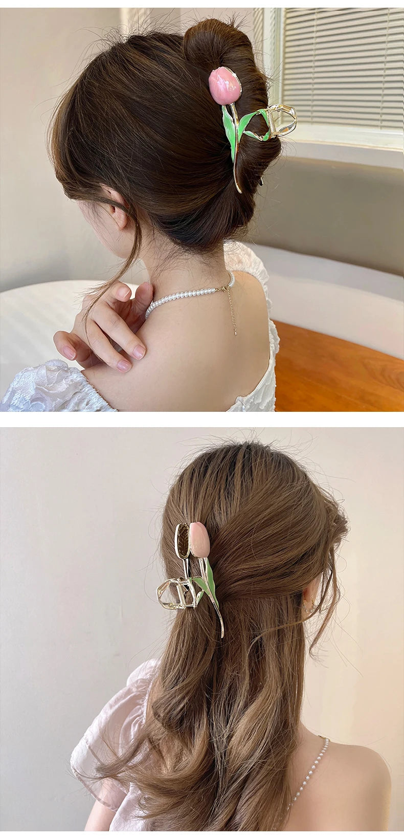 New Tulip Hair Claw Flower grace Shark Clip Headdress Vintage Ponytail Claw Clip Trendy sweet HAIR CLIP FOR GIRL Hair Jewelry