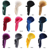 New Unisex Solid Color Soft Velvet Longtail Pirate Hat Breathable Bandana Durag Long Ribbon Cape Baotou Headband Du-Rag