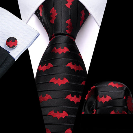 Barry.Wang Novelty Silk Men Tie Handkerchief Cufflinks Set Jacquard Animal Dinosaur Bat Gravat Necktie For Male Wedding Business