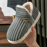 Winter Couple Style Concise Stripes Wrap Heels Plush Slippers Ladies' Non-slip Soft Warm Flip Flops Men Home Casual Cotton Shoes