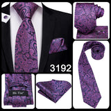 Hi-Tie Purple Solid Paisley Silk Wedding Tie for Men Novelty Design Handky cufflink Gift Men Tie Set Party Business Dropshipping