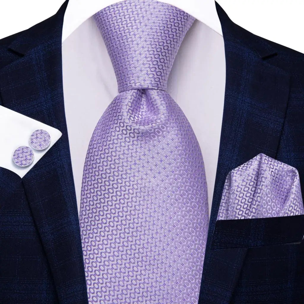 Hi-Tie Purple Lilac Floral Striped Silk Elegant Tie For Men Groom Wedding Men Necktie Pocket Square Cufflink Accessory Wholesale