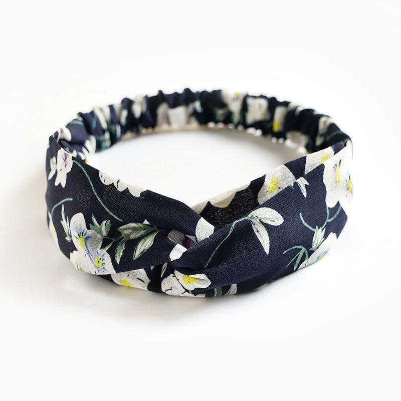 Fashion WomenFloral Headband Hair Accessories Leopard Cross Knotted Bow Chiffon Hair Band Girls Headdress Ladies Hoop Headwear