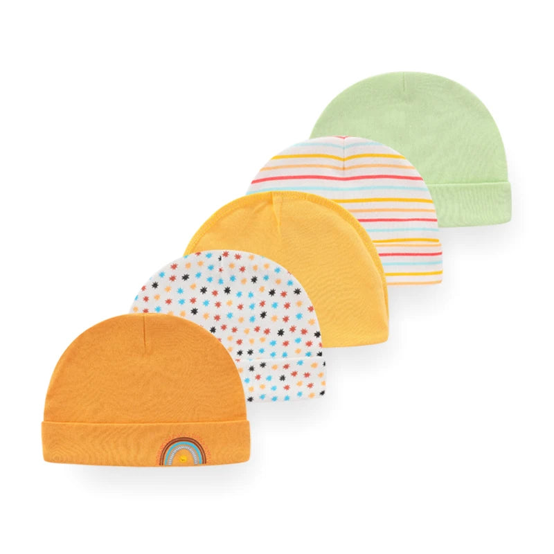Kiddiezoom 5 Pcs/Lot Fashion Casual Cute 0-6Months Newborn Boy Girl Hats 100%Cotton Soft Infant Caps Baby Accessories