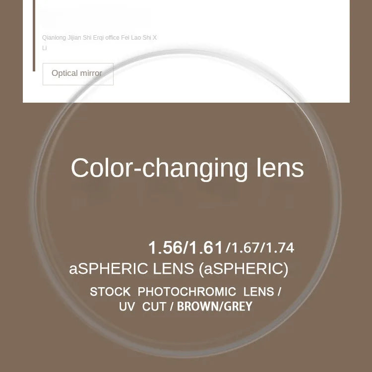 Optical 1.61/1.67/1.74 Glasses Lens Ultra-thin Aspheric Colour Changing Myopia Lenses UV Grey Teal Wholesale Eyelasses Lens