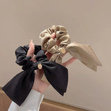 Korean Woman Large Elegant Silk Elastics Hair Band Black Satin Bow Scrunchies Hair Ties Ladies Ponytail Hold Hair Accessories