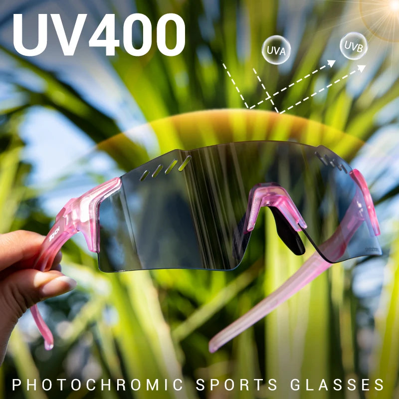 SCVCN UV400 Photochromic Cycling Glasss Sports Running Sunglasses Men Outdoor Drving Bicycle Goggles MTB Eyewear 1 Lens