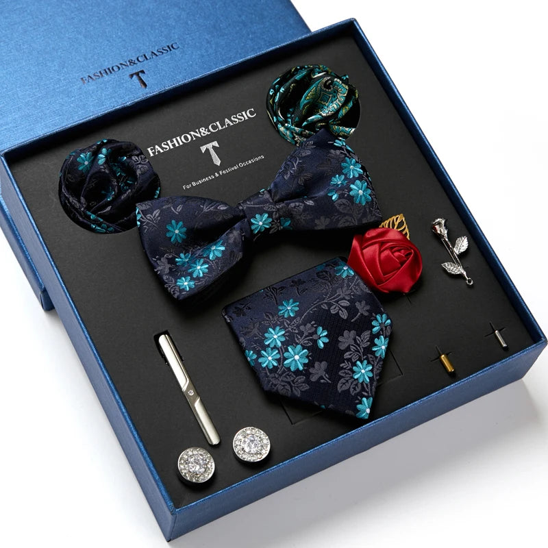 Holiday Gift Box Tie For Men Tie Handkerchief Pocket Squares Cufflink Set Necktie Box Man Dark Grey April Fool's Day