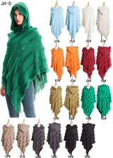 2023 New Cape Green Winter Shawl Women Solid Colour Warm Hooded Jumper Knitted Pullover Capes Shawl