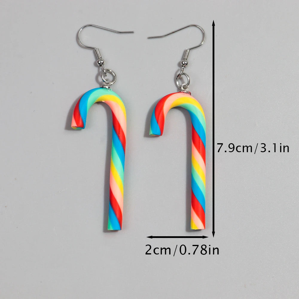 1 Pair Candy Cane Earrings Ladies Girls Christmas Ornaments Accessories Jewelry Gifts