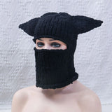 Combhasaki Women's Y2K Hooded Scarf Hats Cute Animal Ears Knitted Pullover Balaclava Winter Warm Beanie Cap for Cold Weather