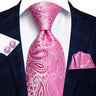 Hi-Tie Solid Rose Pink Coral Paisley Mens Silk Wedding Tie Fashion Design Necktie For Men Quality Hanky Cufflink Business Party